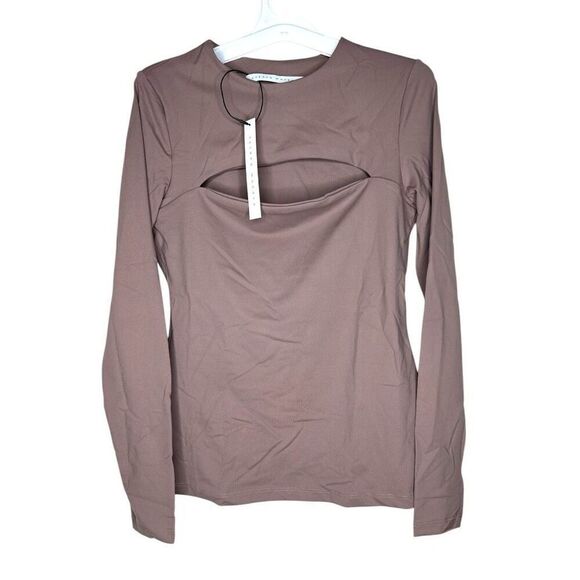 NEW Susana Monaco Crew Neck Slit Long Sleeve Top in Coco Small - Picture 1 of 12
